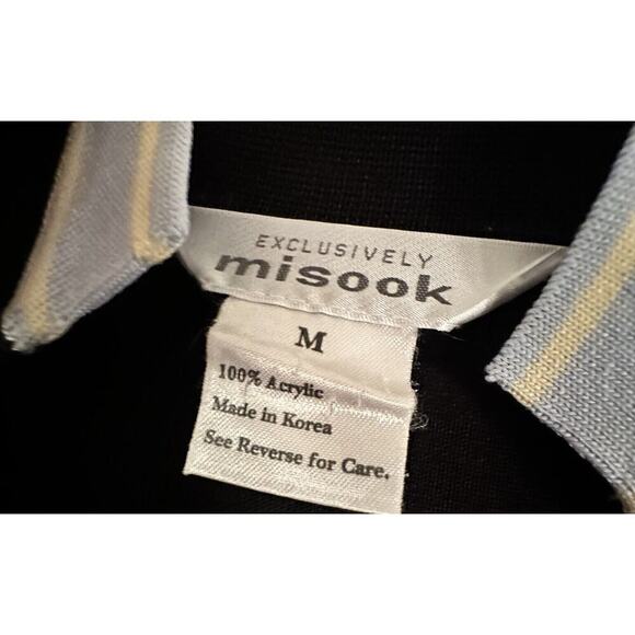 Misook Black Azure Blue Butter Yellow Trim Open Front Long Jacket M Quiet Luxury - Picture 9 of 16